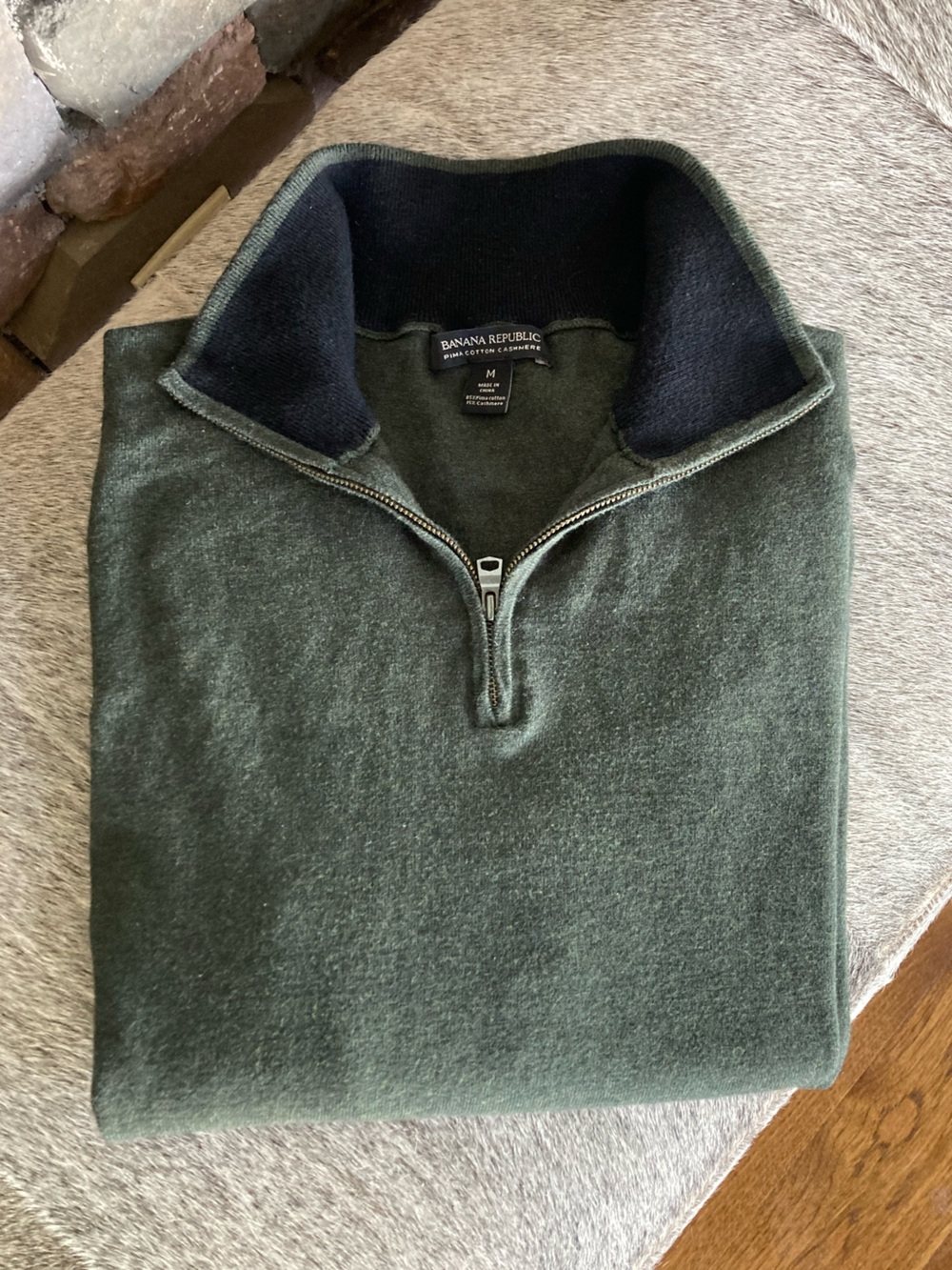 Banana Republic Pima Cotton Cashmere 1/4 Zip Preppy Forest Green Sweater